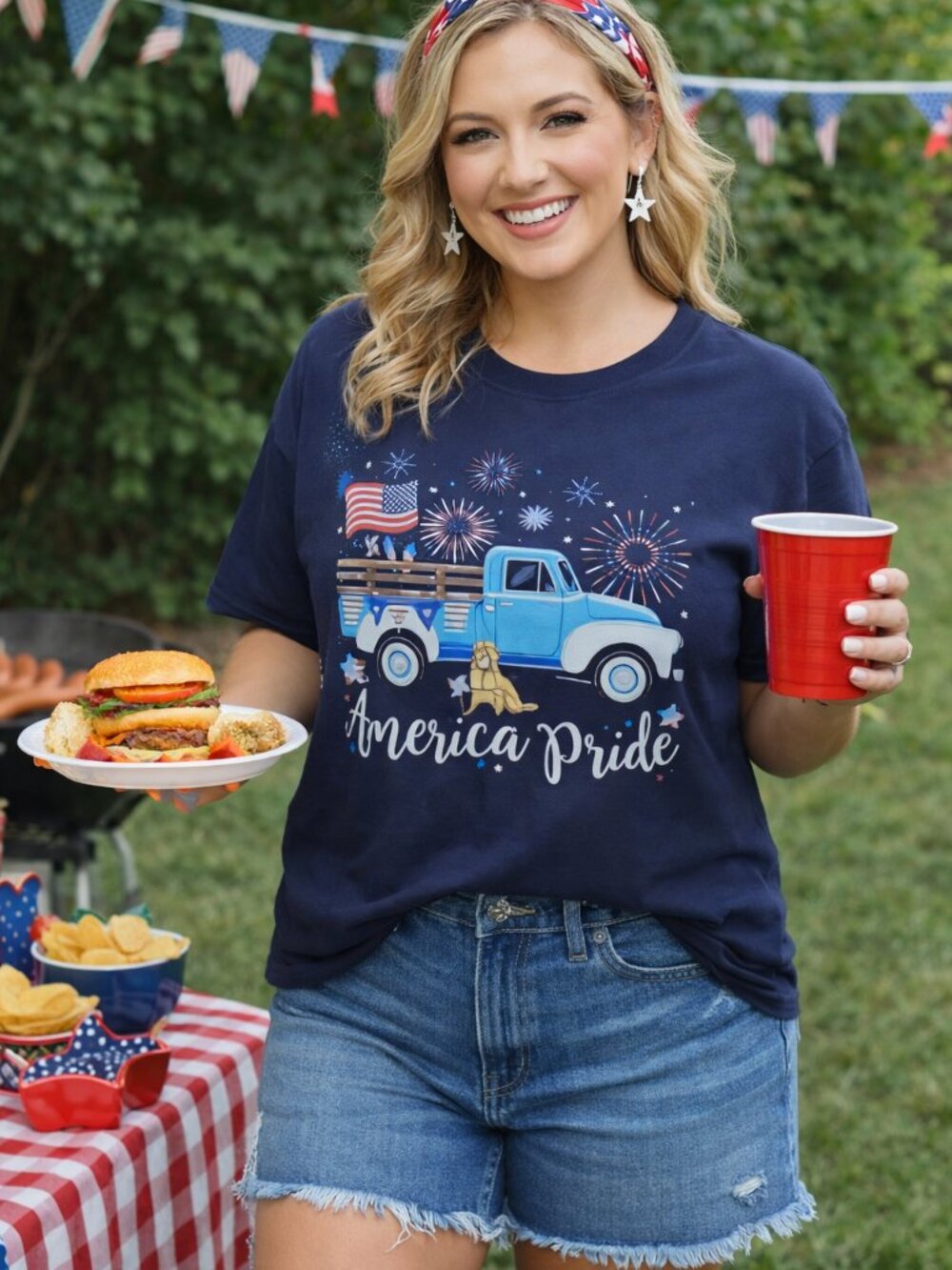 Navy Patriotic Graphic T Shirt American Pride 4th of July